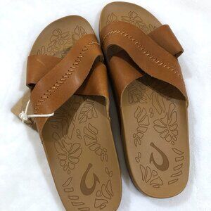 Olukai Kīpe‘a ‘Olu Women’s Leather Slide Sandals - Sahara Size 8 - NWT